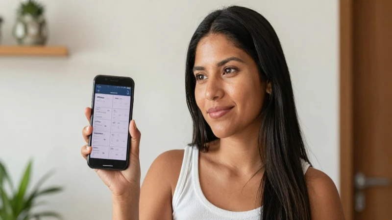 Mujer mestiza observa precios en su móvil