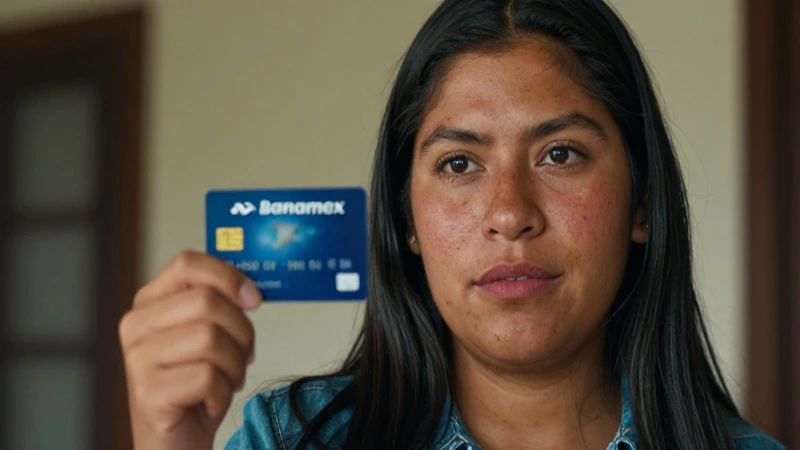 Retrato mexicano con piel bronceada y tarjeta Banamex