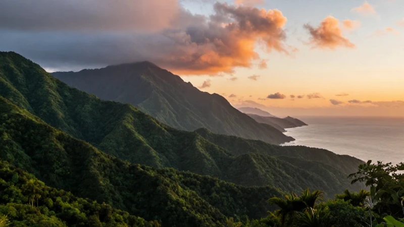 Costa exuberante, atardecer dorado, fotografía viajera