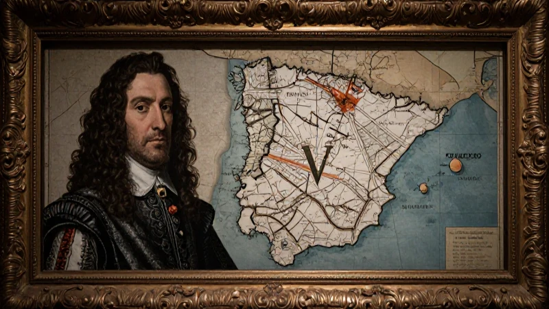 Retrato barroco de Felipe V con mapa colonial