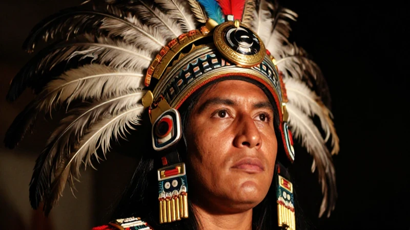 Retrato azteca con iluminación dramática y rica textura