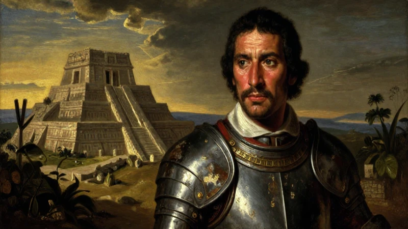 Alvarado, conquistador, en paisaje dramático barroco