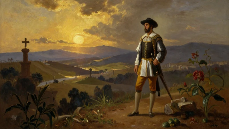 Alvarado conquista Guatemala al atardecer pictórico