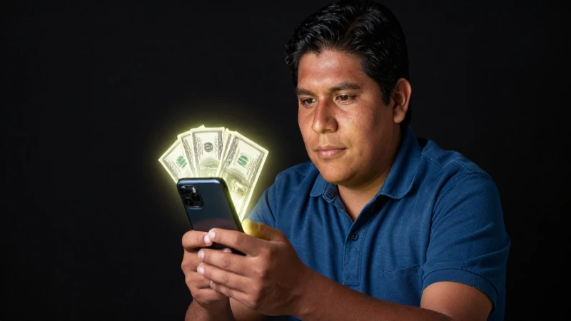 Mexicano envía dinero digitalmente, iluminado dramáticamente
