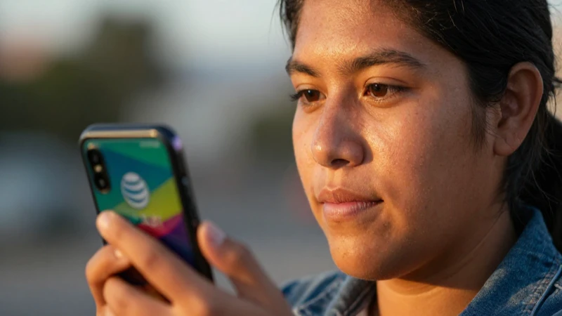 Mexicana, piel bronceada, usando un smartphone