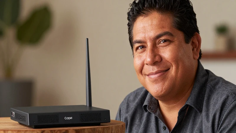 Modem Coppel con rostro mexicano sonriente