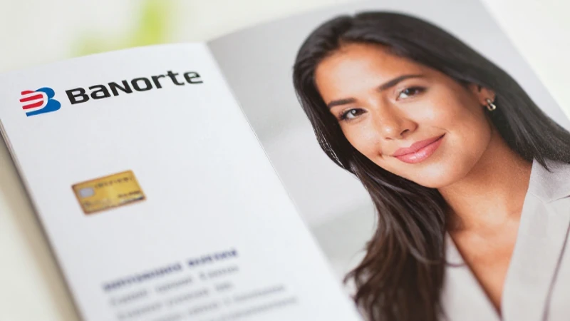 Joven mestiza sonriente con tarjeta Banorte