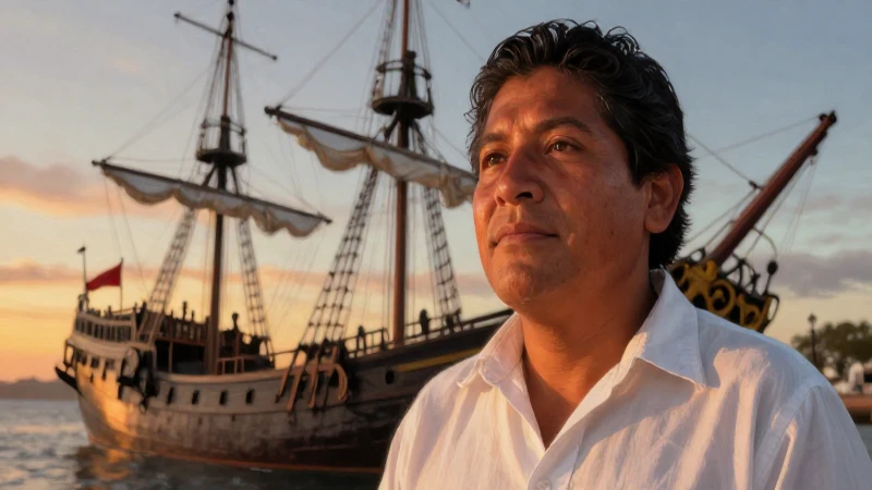 Retrato mestizo al atardecer, galeón dramático