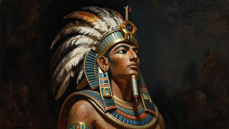 Emperador azteca; pintura al óleo, dramática y potente