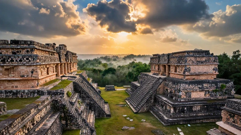 Ruinas mayas en valle místico, luz dorada