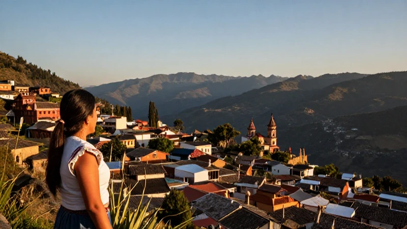 Relieve de Tlaxcala: DESCUBRE sus ALTITUDES y ATRACTIVOS 6 Pueblo mexicano ante imponente paisaje montañoso
