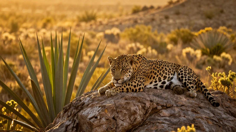 Maravillas Naturales de Aguascalientes: ¡Descúbrelas Ya! 6 Jaguar reposa en paisaje desértico dorado