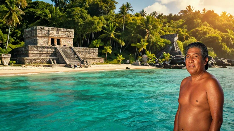 Paraíso tropical con ruinas mayas doradas