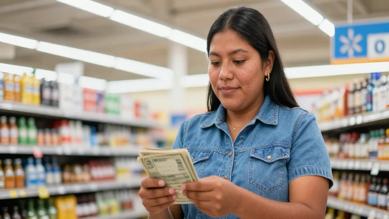 Una persona mestiza paga en Walmart