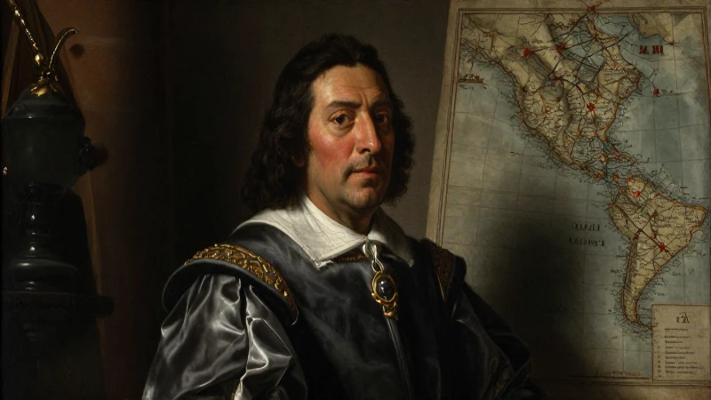 Retrato barroco del rey español, mestizo y sombrío