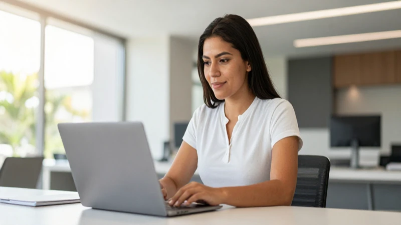 Mujer mestiza usa laptop a la luz del sol