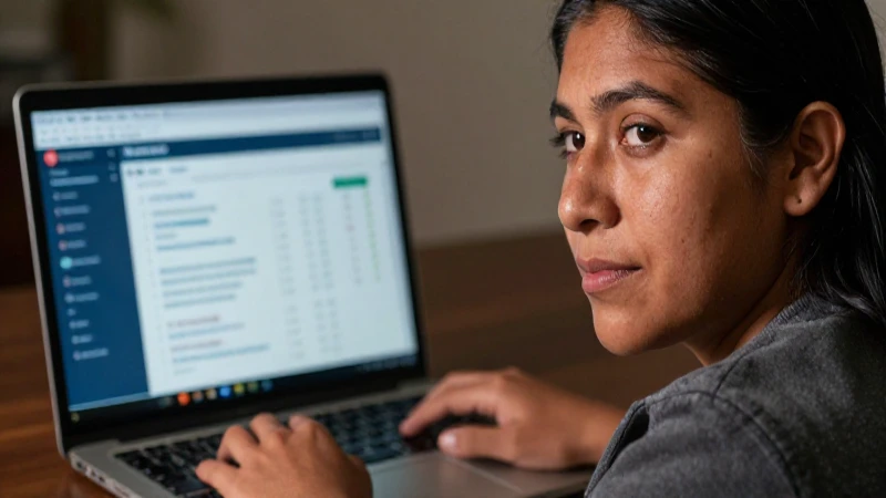 Joven mestiza con laptop y cálida luz