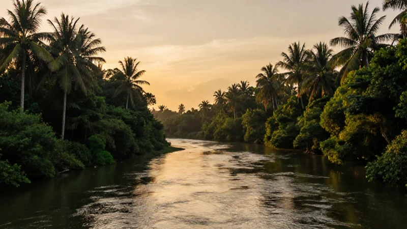 Curvas de río, selva dorada al atardecer