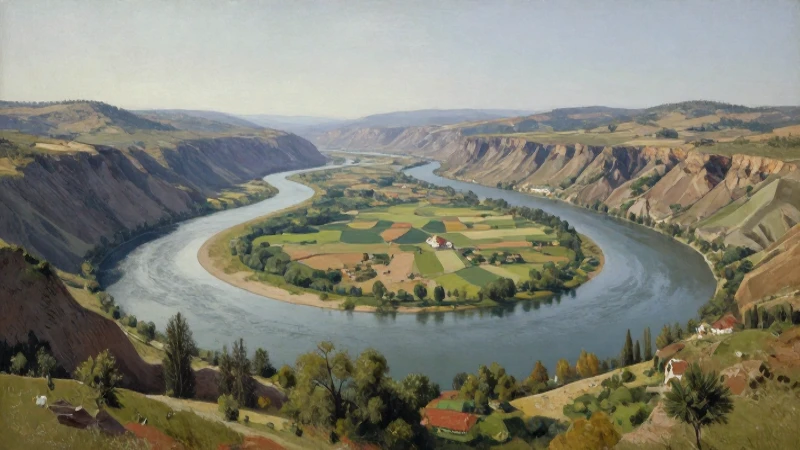 Pintura realista: valle fluvial con luz diurna