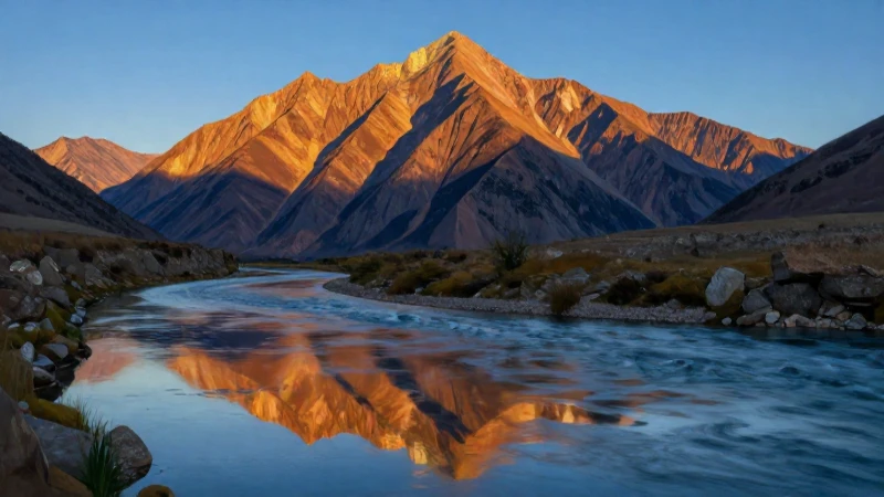 Montañas reflejadas, río y colores vibrantes