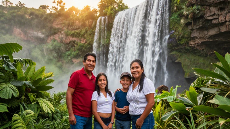 Familia mestiza celebra en cascada guajanense
