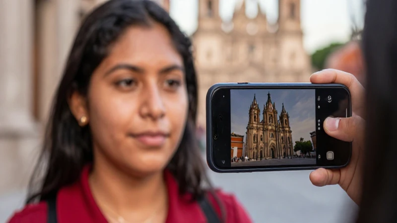 Joven mestiza viaja, captada con luz cálida