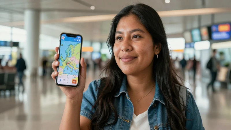 Mexicano mestizo en el aeropuerto, con mapa europeo