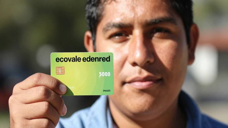 Joven mestiza, bronceada, con tarjeta Edenred
