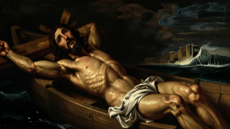 Cristo mexicano en una barca tormentosa