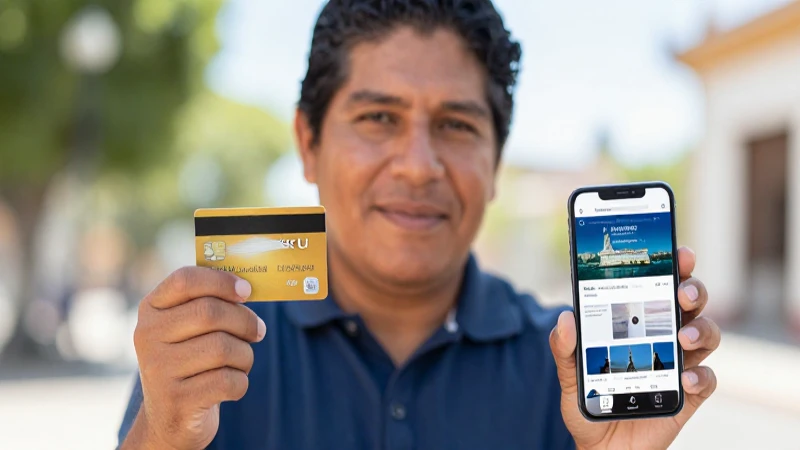 Mexicana con smartphone y tarjeta de crédito