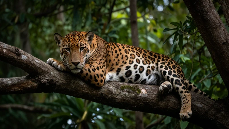 Yaguar descansando en un bosque exuberante