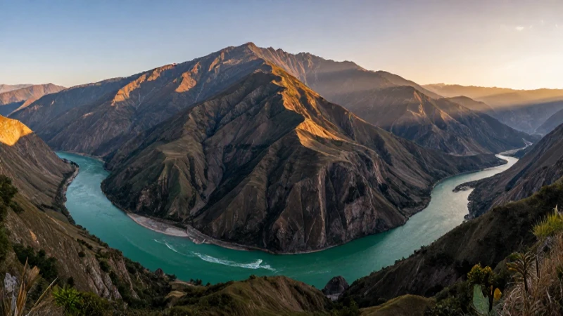 Espectacular paisaje realista de montañas y río