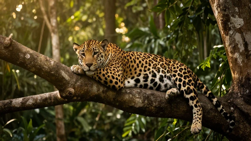 Jaguar reposa en la selva dorada