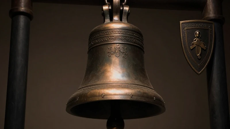 Campana, escudo y luz cinematográfica suave