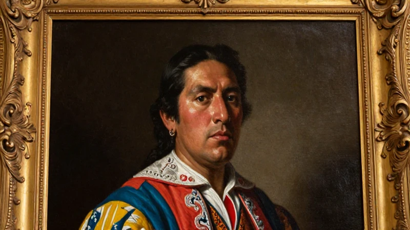 Retrato barroco mexicano con un escudo brillante