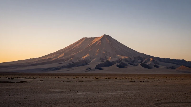 Desierto al amanecer con la montaña dorada