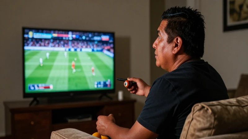 Mexicano mestizo ve fútbol en televisión