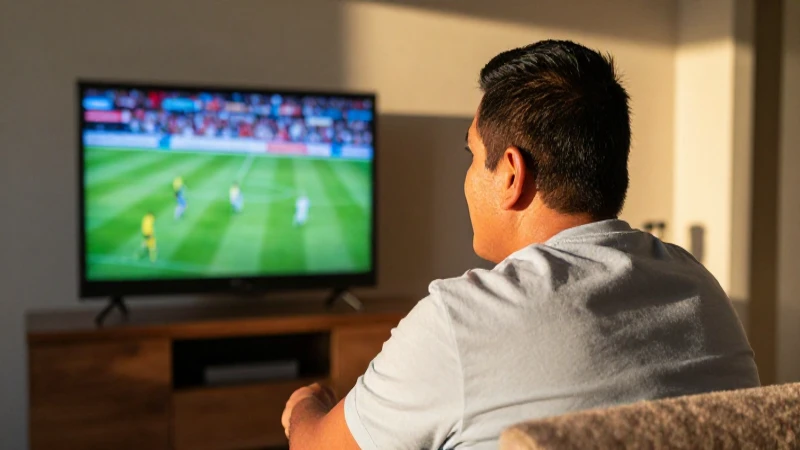 Mexicano mestizo ve fútbol en casa