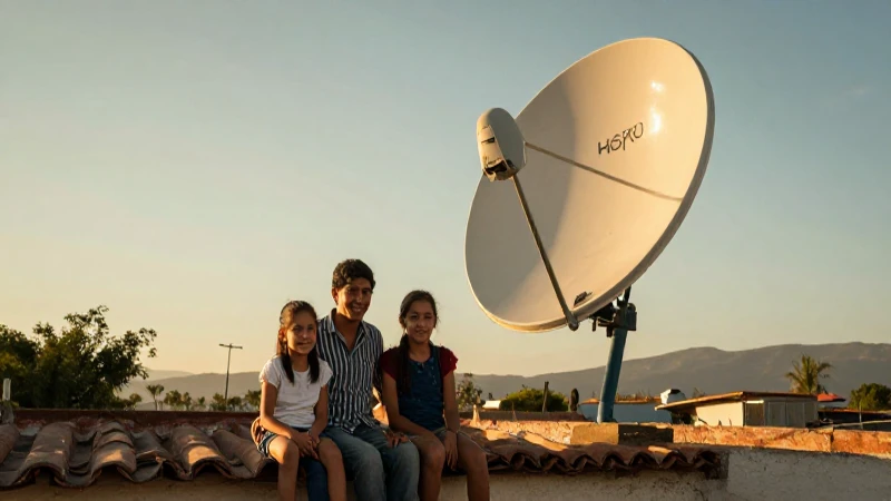 Familia rural, internet satelital, luz dorada