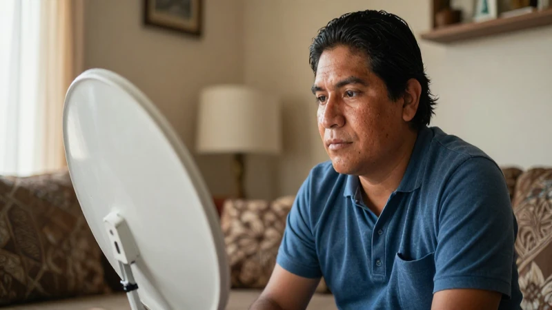 Cuánto cuesta contratar Sky Premiere en México a través de Vetv 3 Persona mestiza observa antena en sala cálida