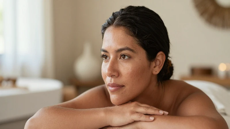 Mujer mestiza, serena, en un spa acogedor