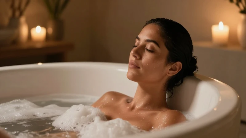 Mujer relajada en una bañera de lujo