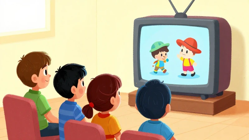Niños mexicanos ven dibujos animados coloridos