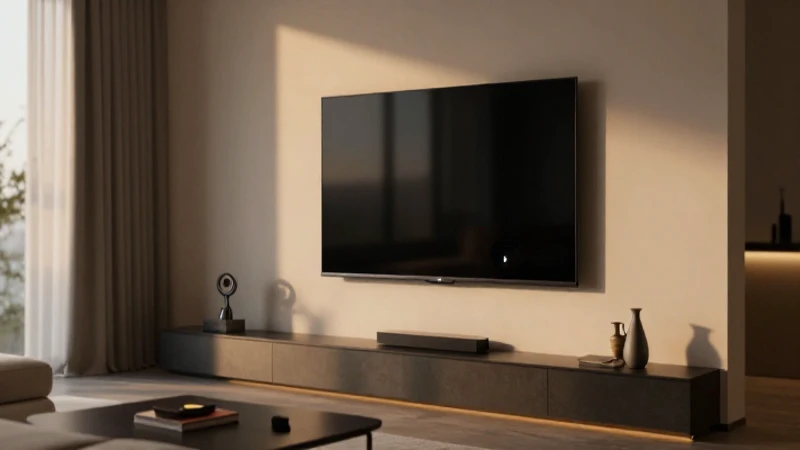 Salón moderno, TV inteligente y luz cálida