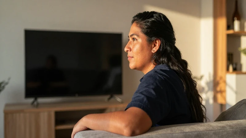 Persona mestiza observa televisión en casa