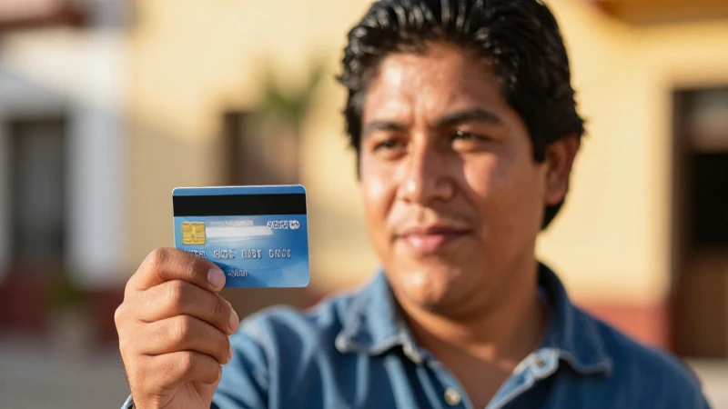 Mexicana, piel bronceada, con tarjeta de crédito