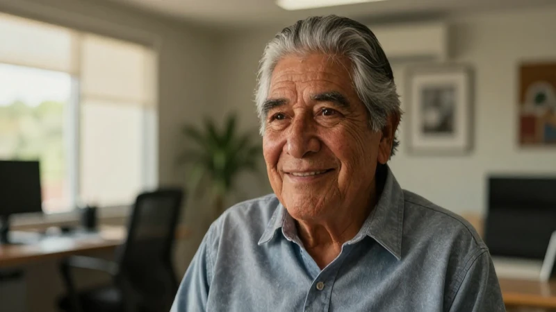 Hombre mestizo sonriente en oficina iluminada