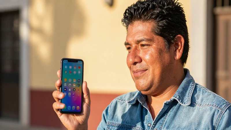 Hombre mexicano usa su teléfono al sol