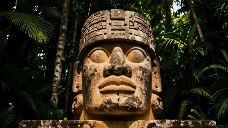 Explora Tabasco: Mapa, Municipios y Sorprendentes Datos 7 Cabeza olmeca imponente en exuberante selva