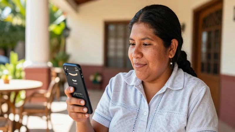Cómo puedo aprovechar Amazon Recargable en México 8 Joven mestiza en patio soleado, usando el móvil